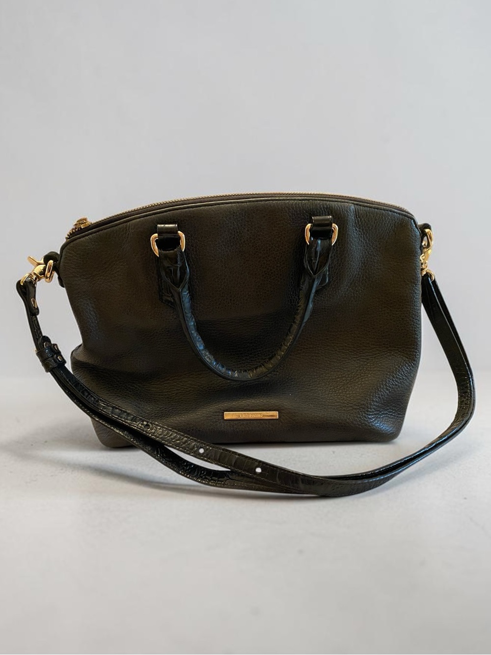 Brahmin Black Leather Satchel Handbag with Detachable Strap - Picture 10 of 15